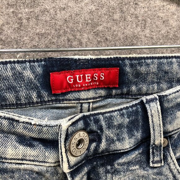 Guess Acid Wash Skinny Jeans Womens 30x32 Blue Stretch Mid Rise Rock Punk - Picture 7 of 14